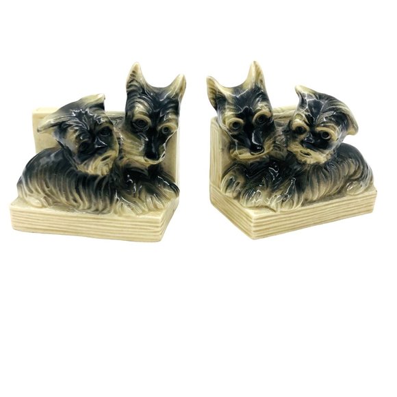 Vtg Old Scottish Terrier Pair Porcelain Bookends Set 2209 Weighted Germany Rare